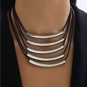 Multilayer Silver Tube Statement Necklace